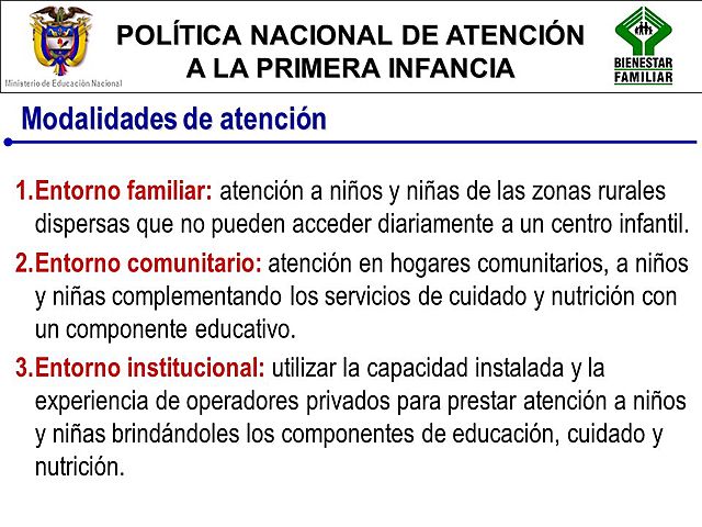 Modalidades de atención para la primera infancia