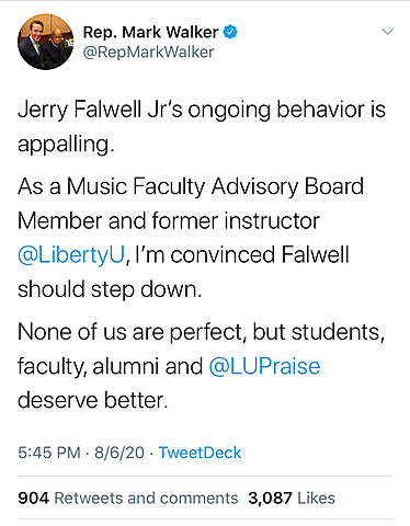 Rep. Mark Walker Calls for Falwell to Resign