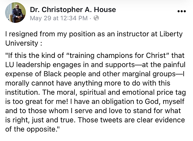 Liberty Online Professor Resigns