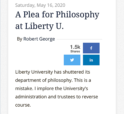 Conservative Professor Criticizes Liberty for Dissolving Philosophy Program