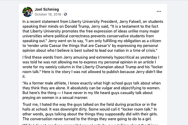 Falwell Censors Student Paper Over Criticism of Trump