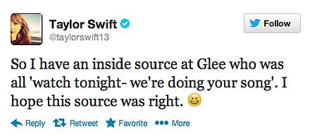 Taylor tweeta sobre o episódio de Glee