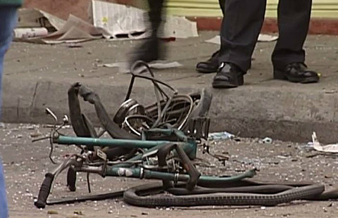 Bicicleta bomba en el barrio Fátima, sur de Bogotá