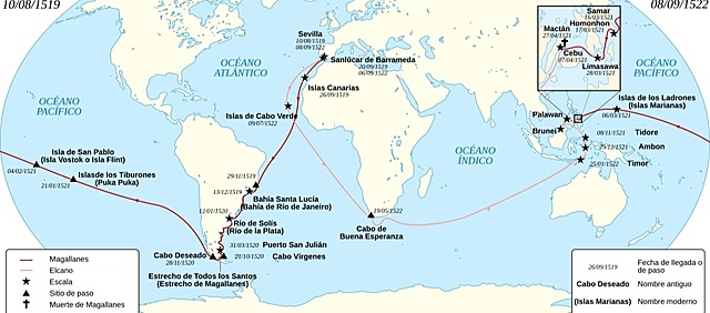 Magellano scopre il passaggio per il Pacifico (via per l'Asia più breve di quella intorno all'Africa).