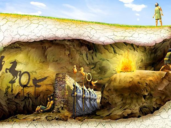 Platón se basa en el mito de la caverna.