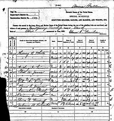 1890 Veterans Schedules