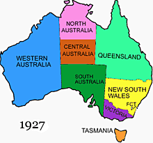 División del Territorio del Norte en Australia Septentrional y Australia 1926-1931 Central