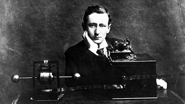 Guglielmo Marconi sending first wireless transmission