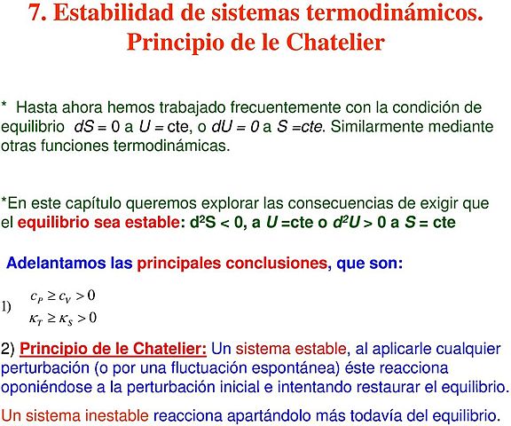 Se enuncia el principio de la estabilidad de los sistemas termodinámicos