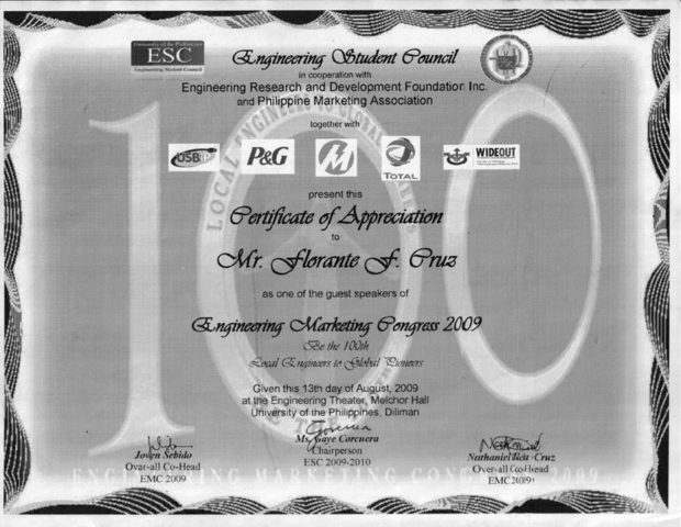 UP Certificate of Appreciation