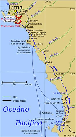 Los chilenos inician el desembarco al sur de Lima