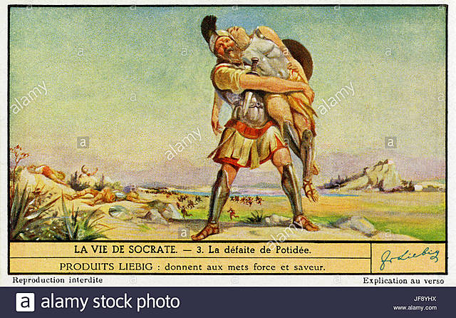Sócrates lucha en la batalla de Potidaea