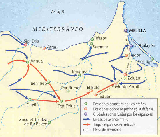 Las tropas luchando en Marruecos sufren el desastre de Annual