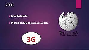 - Nace Wikipedia. - Primera red 3G operativa en Japón.