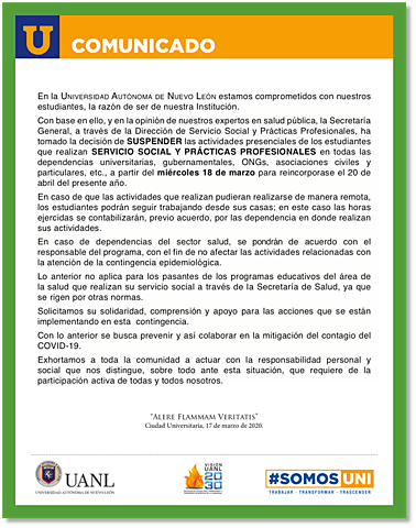 UANL suspende servicio social