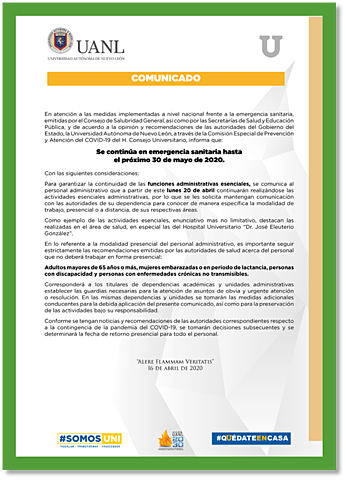 Comunicado a personal administrativo de la UANL