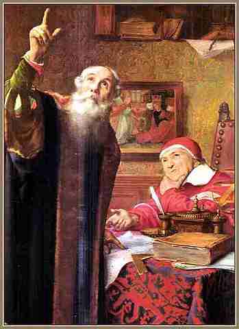 Galileo Galilei hace una demostración de su microscopio