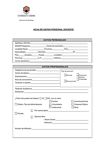 Hoja de datos personales