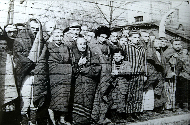 o exército vermelho libertam os prisioneiros do campo de concentração de Auschwitz