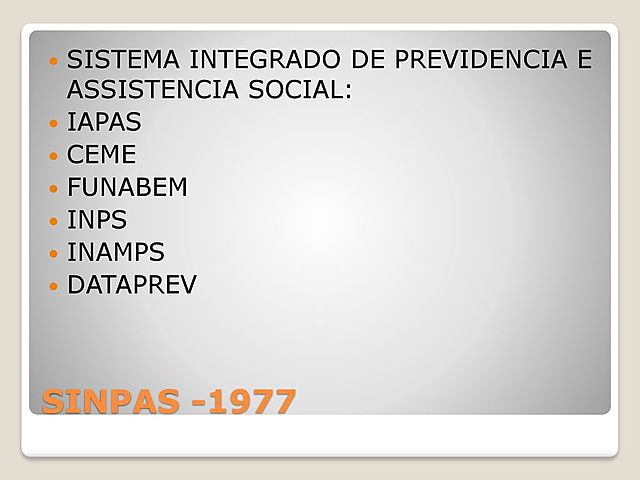 Criação do SINPAS (Sistema Nacional de Assistência e Previdência)