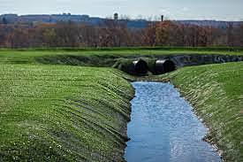Investigación de canales con césped alineado