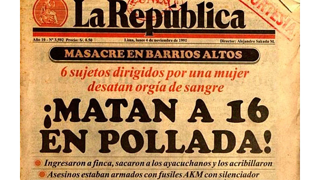 Matanza de Barrios Altos. El GRUPO COLINA asesina a 16 personas.