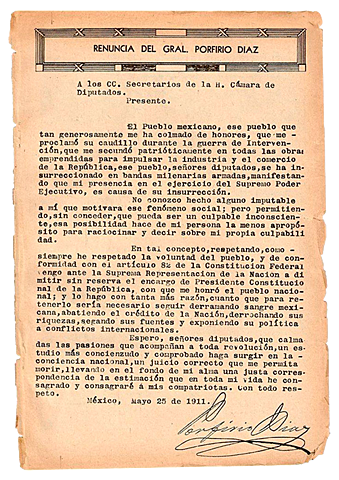 Porfirio Díaz resigns