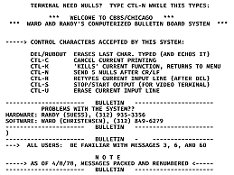 1978, Computerized Bulletin Board System CBBS, Ward Christensen and Randy Suess