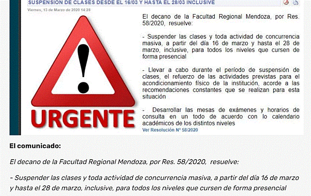 Suspensión de actividades por pandemia