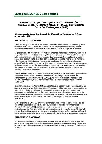 Carta Internacional para la Conservación de las Poblaciones y Aéreas Urbanas Históricas.