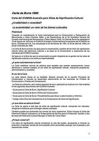 Carta de Burra para sitios de significación cultural, Australia.
