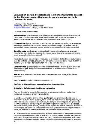 Convención para la Protección de los Bienes Culturales en caso de Conflicto Armado y Reglamento para la aplicación de la Convención 1954