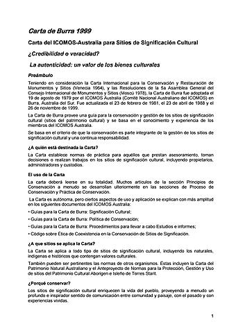 Carta de Burra para sitios de significación cultural, Australia.