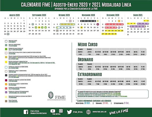 Difunde FIME Calendario Agosto-Enero 2020-2021 modalidad en línea
