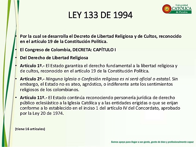Ley 133 de 1994 o Ley Estatutaria de Libertad Religiosa y de Cultos