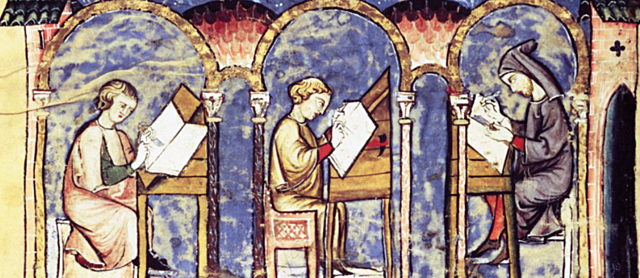 Los monjes crean copias de libros en los Scriptoriums
