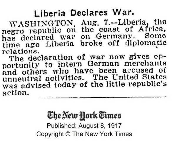 Liberia declares war on Germany