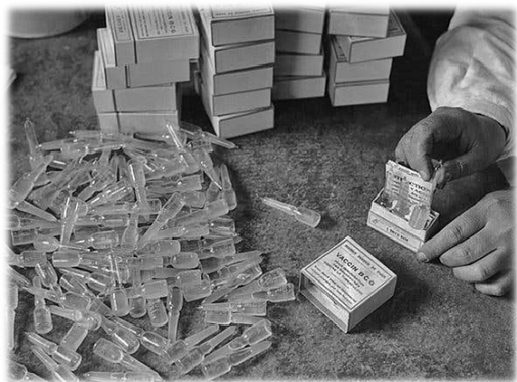 Inmunización antituberculosa en masa con la vacuna del bacilo Calmette-Guérin (BCG) para proteger a los niños.