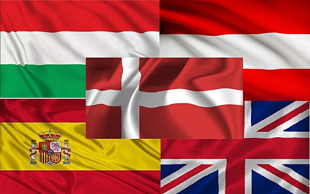 Inglaterra, Austria,Hungría, Dinamarca y España