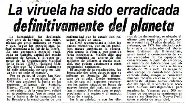 Se declara a la viruela erradicada en todo el mundo