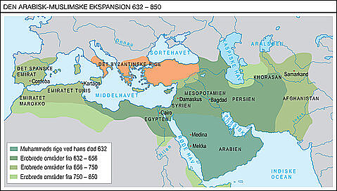 Kort der viser udviklingen i islams ekspansion