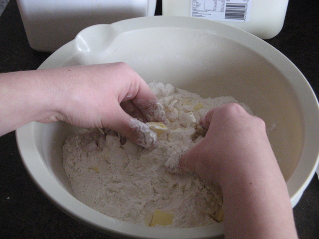 Squish butter into mix.