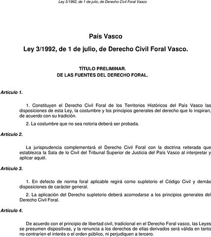 BIZKAIA, ÁLAVA Y GUIPÚZCOA: Ley 3/1992, de 1 de julio, del Parlamento Vasco, del Derecho Civil Foral del País Vasco