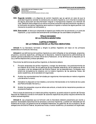 Reglamento relativo a la Ley de Migración