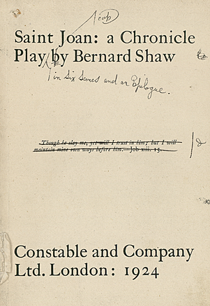 Bernard Shaw's play Saint Joan has its world premiere in New York