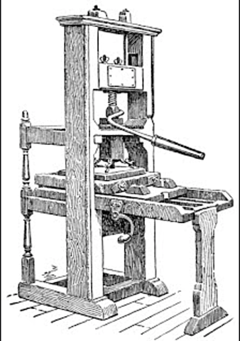 Marco Polo's discoveries lead to the printing press being created.