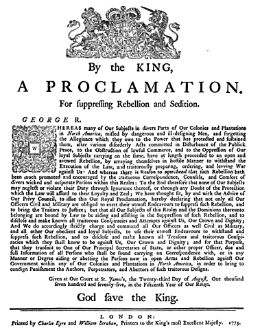 King George Issues a Proclamation of Rebellion