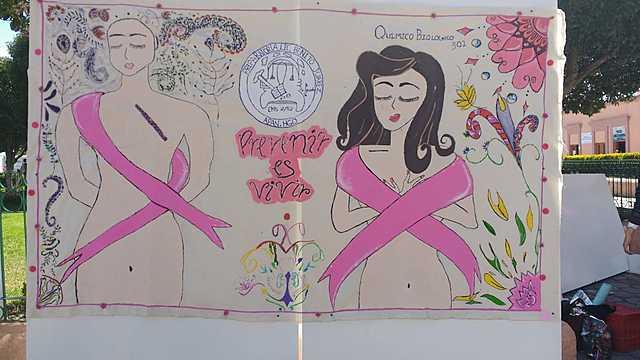 Segundo lugar, elaborando un cartel de la prevención del cáncer de mama.