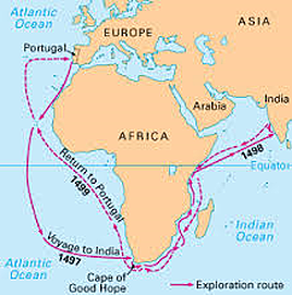Vasco da Gama: sailed all around Africa and all the way to India