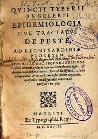 Primera referencia al término epidemiología en castellano, libro de Quinto Tiberio Angelerio